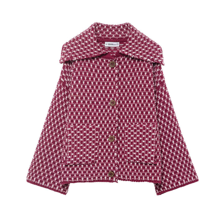 Damen Kurzjacke im Bouclé‑Waffelmuster mit großem Umlegekragen Drune