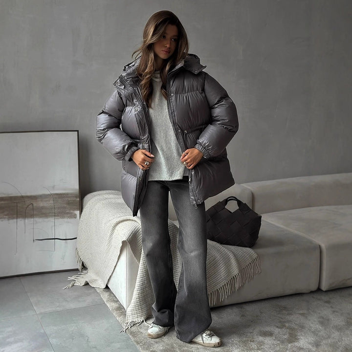 Damen gesteppte Steppjacke mit Taillenzug und Kapuze Drune