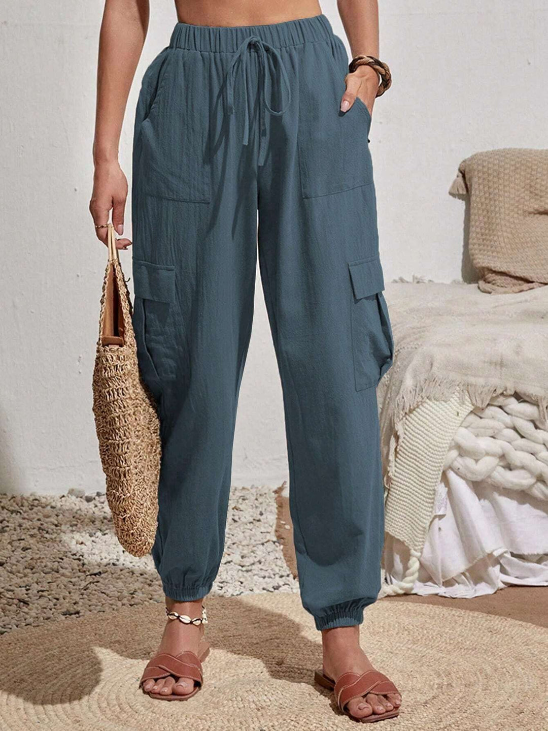 Damen lässige Cargo-Hose mit elastischem Bund und praktischen Taschen Drune