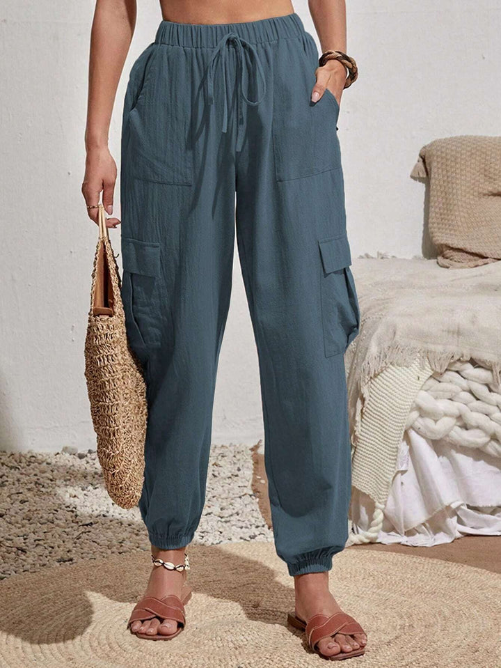 Damen lässige Cargo-Hose mit elastischem Bund und praktischen Taschen Drune