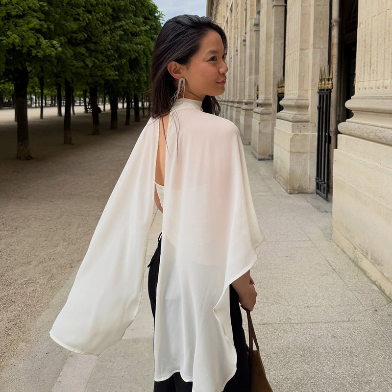Damen elegantes Top mit transparenten Flügel-Ärmeln Drune