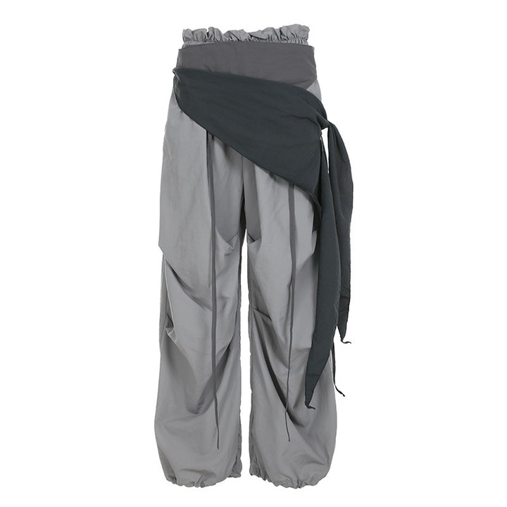 Damen Weite Haremshose mit drapiertem Wickelband und elastischem Smokbund Drune