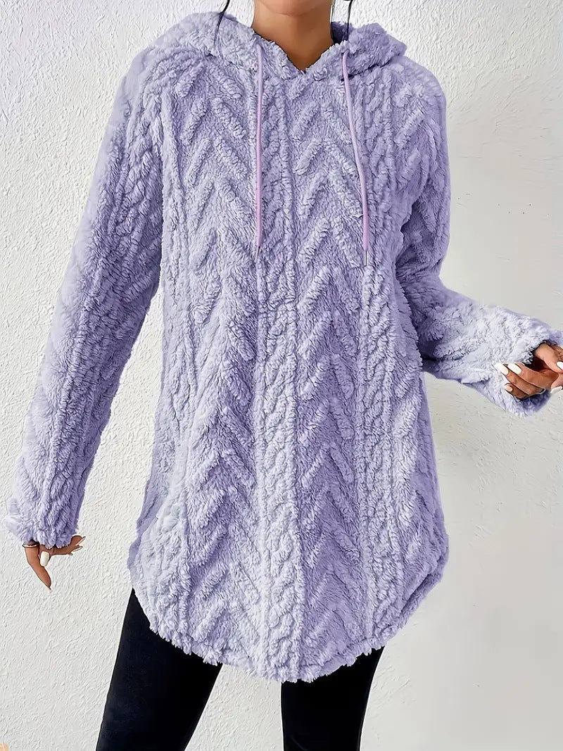 Damen nan kuschelige Kapuzenjacke aus Teddyfleece mit Zopfmuster und gerafftem Saum Drune