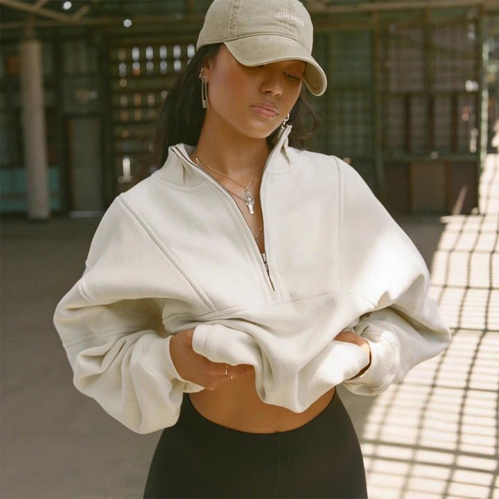 Damen oversized Sweatshirt mit hohem Kragen Drune
