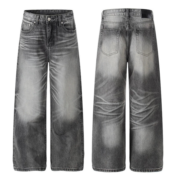 Damen Hochtaillierte Wide‑Leg Denimhose mit Used-Fade-Effekt Drune