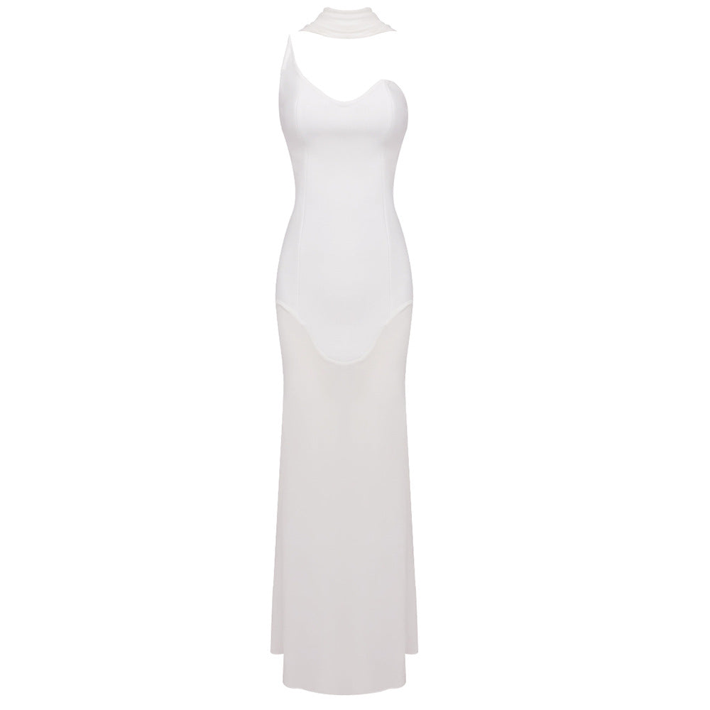 Damen Maxikleid mit asymmetrischem Ausschnitt und figurbetontem Schnitt Drune