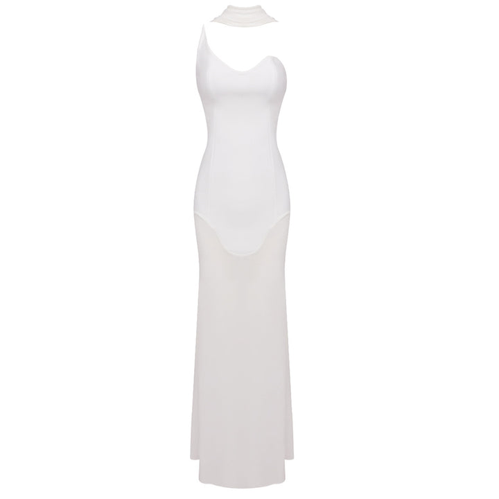 Damen Maxikleid mit asymmetrischem Ausschnitt und figurbetontem Schnitt Drune