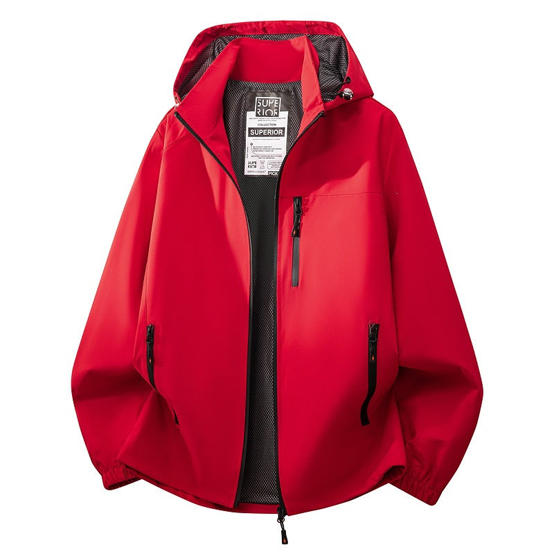 Herren Leichte wasserabweisende Kapuzen‑Softshelljacke mit Mesh‑Futter, Reißverschlusstaschen & elastischen Bündchen Drune