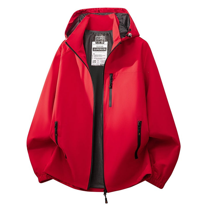 Herren Leichte wasserabweisende Kapuzen‑Softshelljacke mit Mesh‑Futter, Reißverschlusstaschen & elastischen Bündchen Drune
