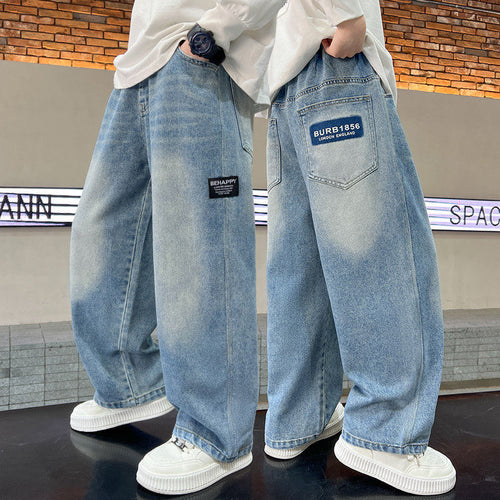 Unisex weite Denim-Hose mit verstellbarem Bund Drune
