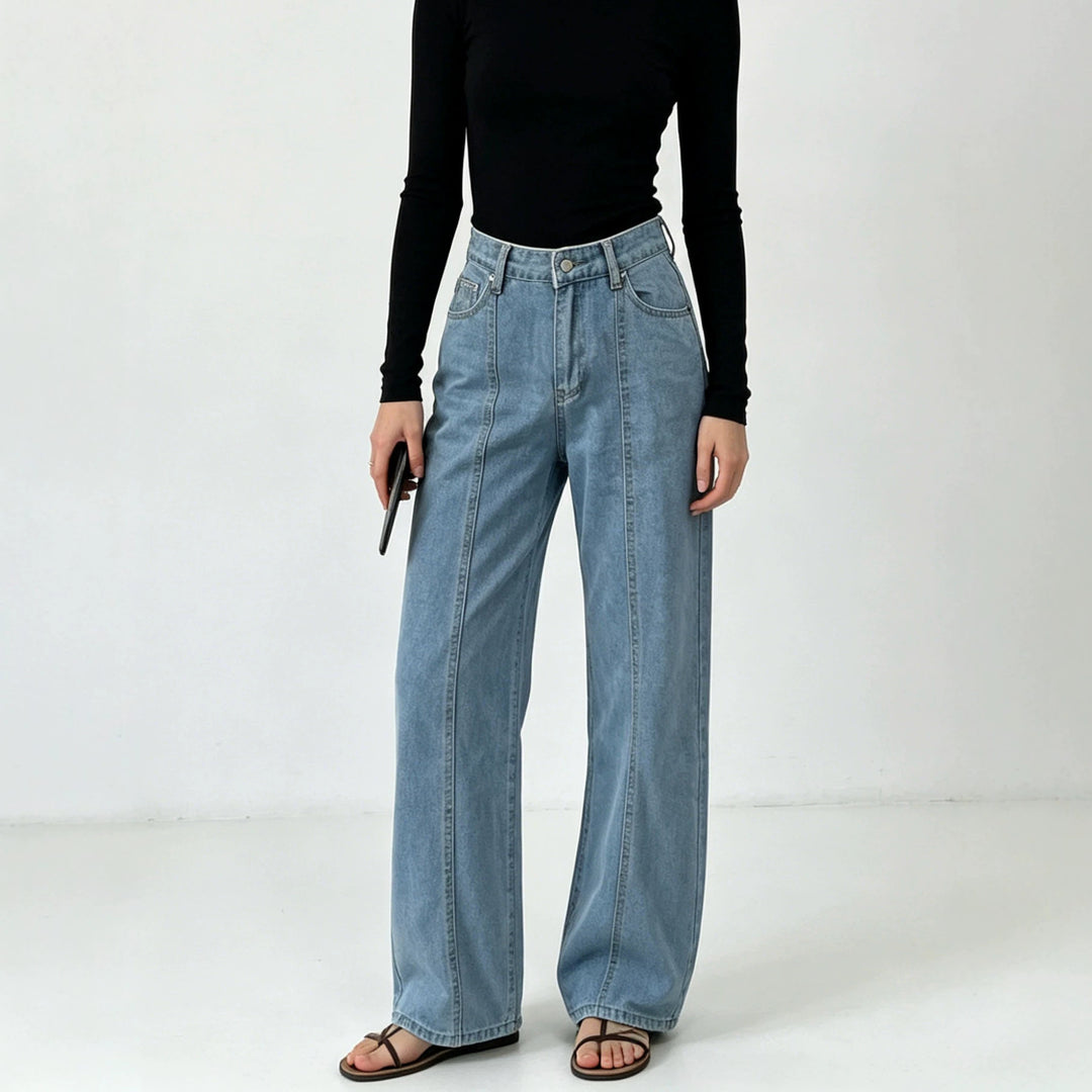Damen nan hochtaillierte Jeans mit vertikaler Nahtpasse und weitem Bein Drune
