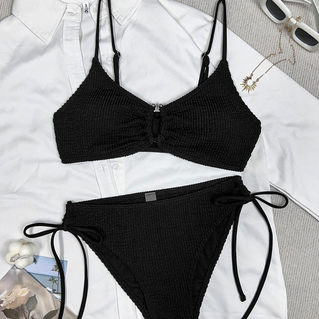 Damen Bikini mit Raffungen und Detailknopf Drune