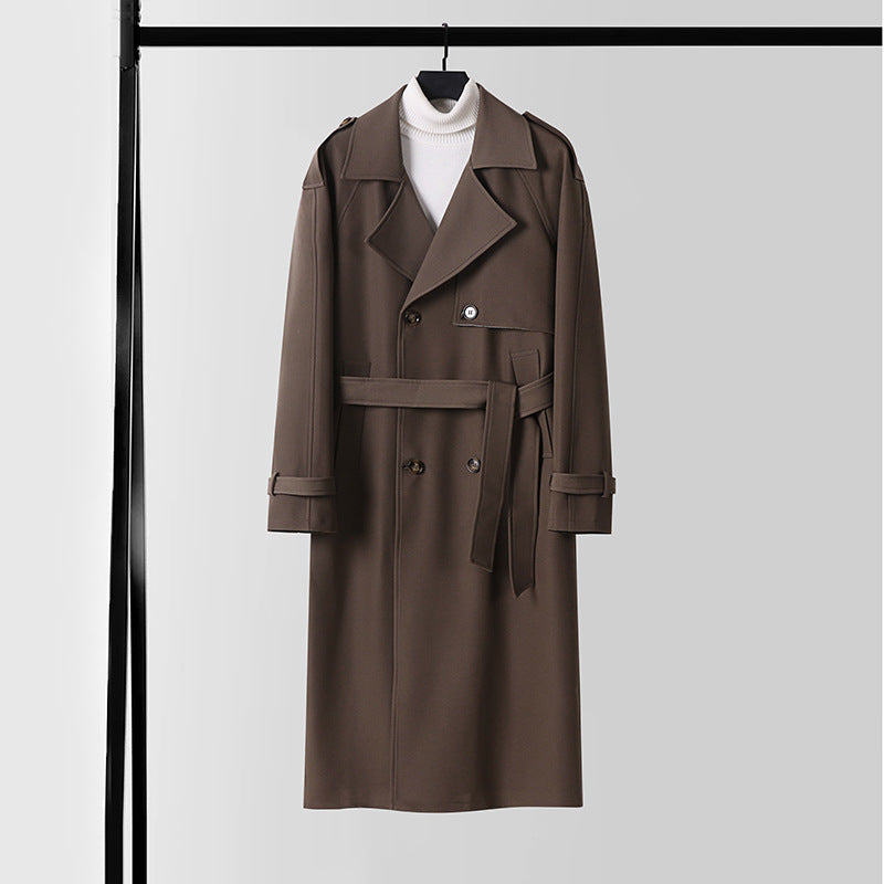 Damen Eleganter Maxi-Trenchcoat aus Wollmischung mit weitem Schalkragen und Bindegürtel Drune