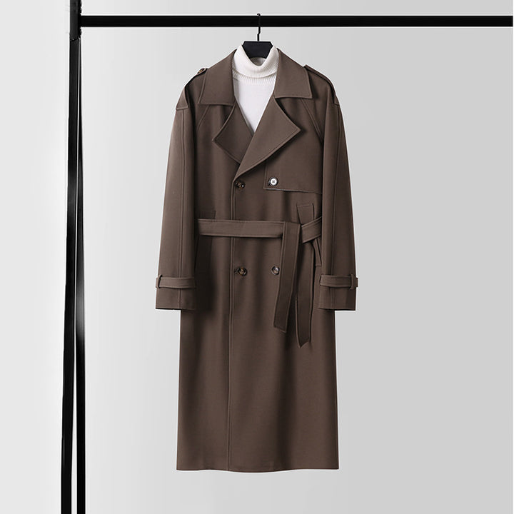 Damen Eleganter Maxi-Trenchcoat aus Wollmischung mit weitem Schalkragen und Bindegürtel Drune