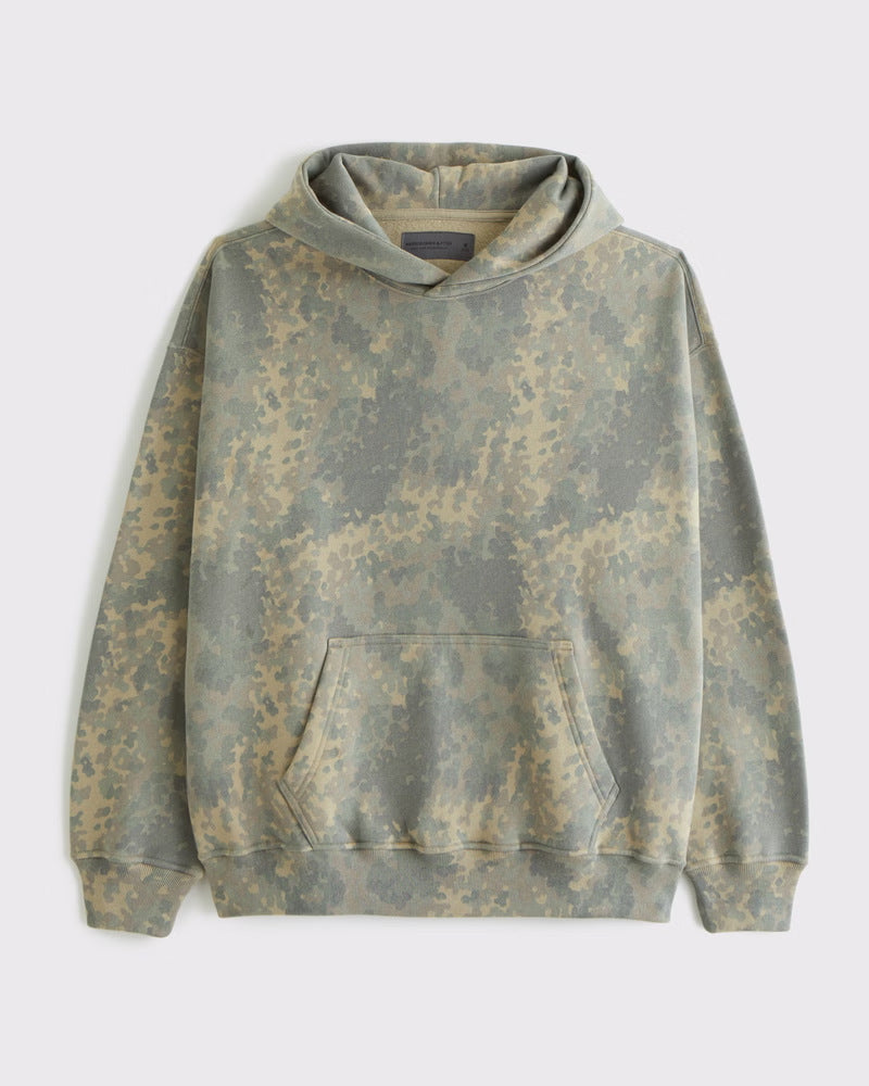 Unisex nan lockerer Kapuzensweat mit dezenter Blätterstruktur, doppelter Kapuze ohne Kordelzug und Kängurutasche Drune