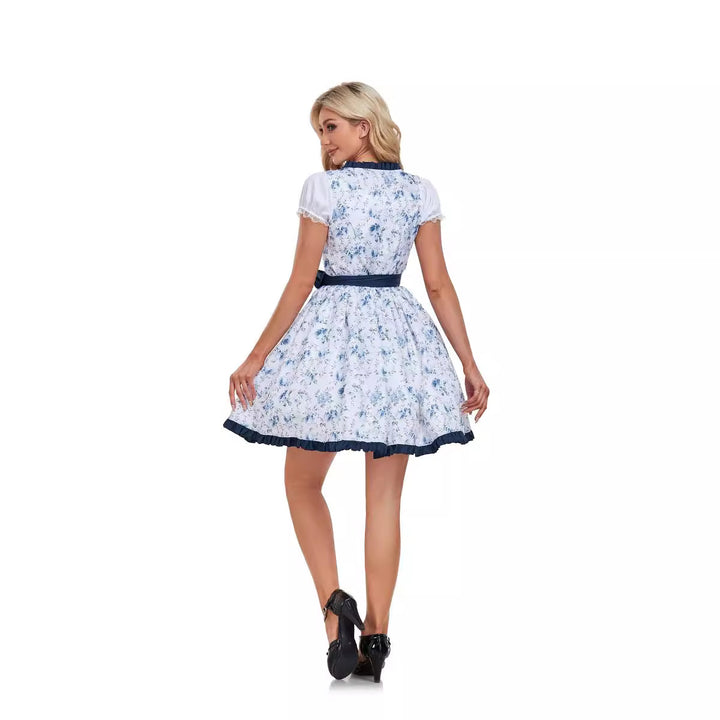 Damen nan kurzes traditionelles Dirndl mit Schnürung Spitzenbesatz Puffärmel und Schürze Drune