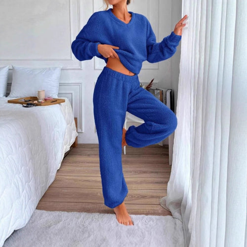 Damen Kuscheliges Freizeit-Loungewear-Set mit V-Ausschnitt Drune