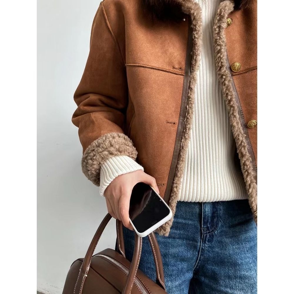 Damen Modische Jacke mit teddyähnlichem Futter Drune