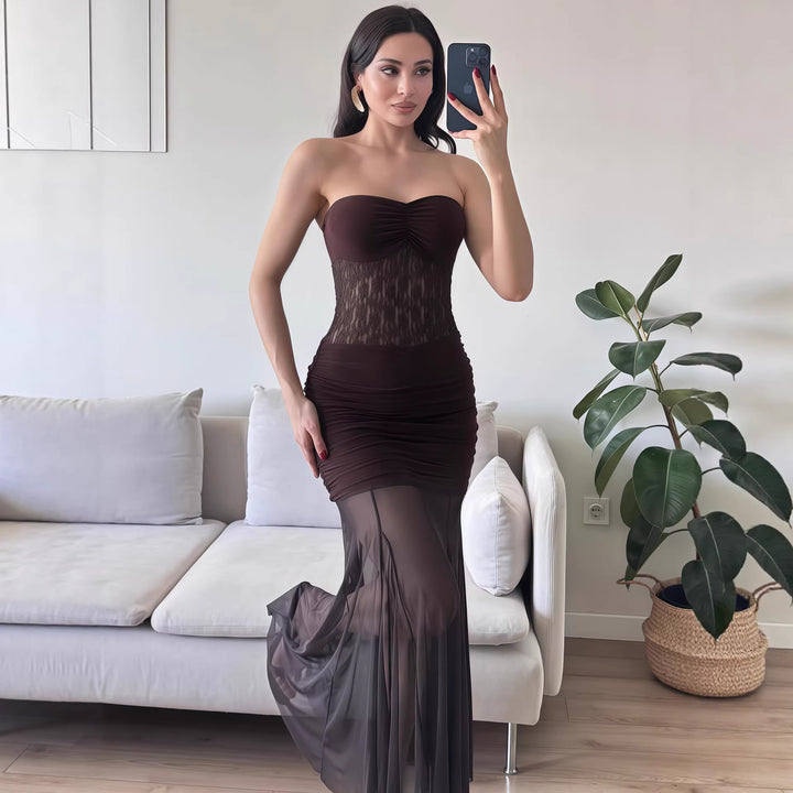 Damen Elegantes bodenlanges Kleid mit Spitzenakzenten Drune