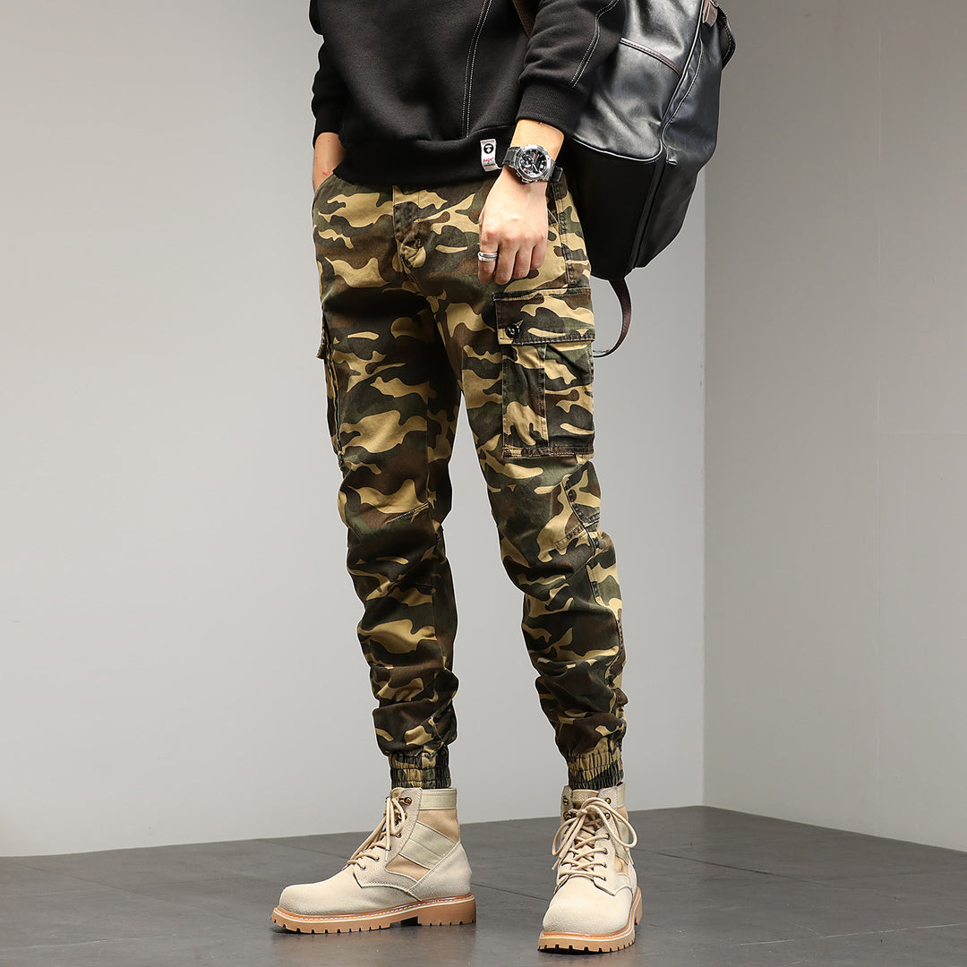 Herren Konisch geschnittene Utility-Cargohose im Camouflage-Joggerstil mit elastischem Bund und gerippten Bündchen Drune