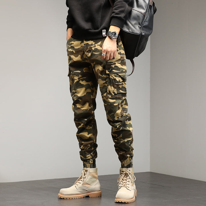 Herren Konisch geschnittene Utility-Cargohose im Camouflage-Joggerstil mit elastischem Bund und gerippten Bündchen Drune