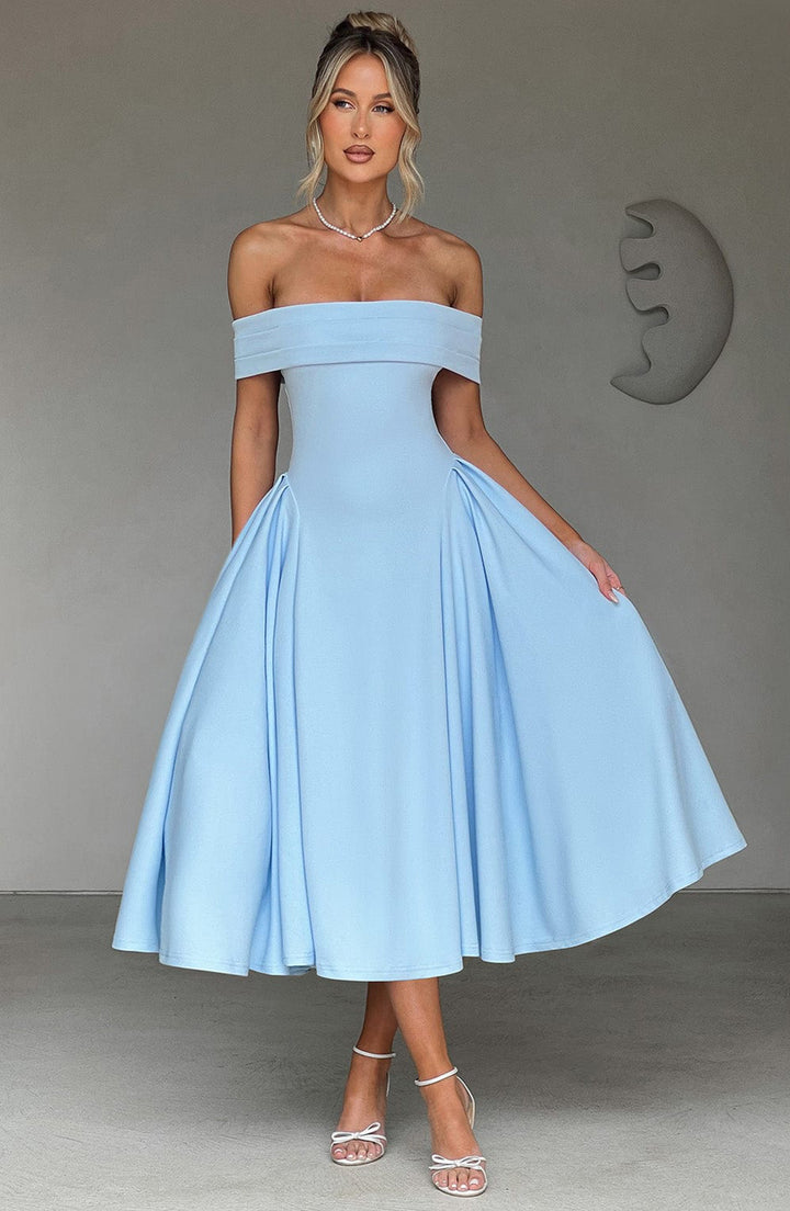 Damen elegantes Abendkleid mit schulterfreiem Design und voluminösem Rock Drune
