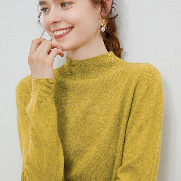 Damen weicher Feinstrick-Mockneckpullover mit Angora‑Look und legerer Silhouette Drune