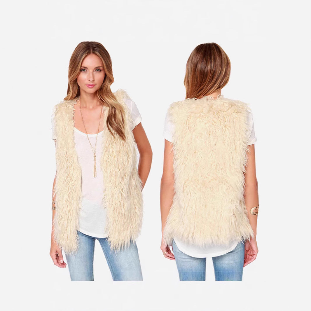 Damen Ärmellose Shaggy‑Kunstfellweste mit langfaserigem Hochflor und offenem Saum Drune