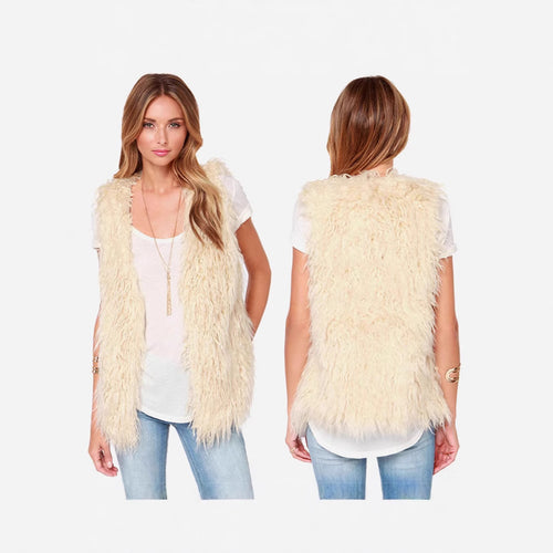 Damen Ärmellose Shaggy‑Kunstfellweste mit langfaserigem Hochflor und offenem Saum Drune