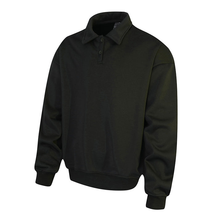 Herren Polo‑Sweatshirt im Oversize‑Relaxed‑Fit mit Rippbündchen und Knopfleiste Drune