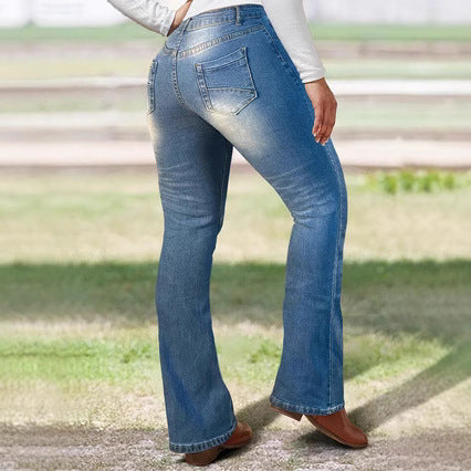 Damen Bootcut-Jeans mit Knie-Rissen aus Stretch-Denim und mittelhoher Taille Drune