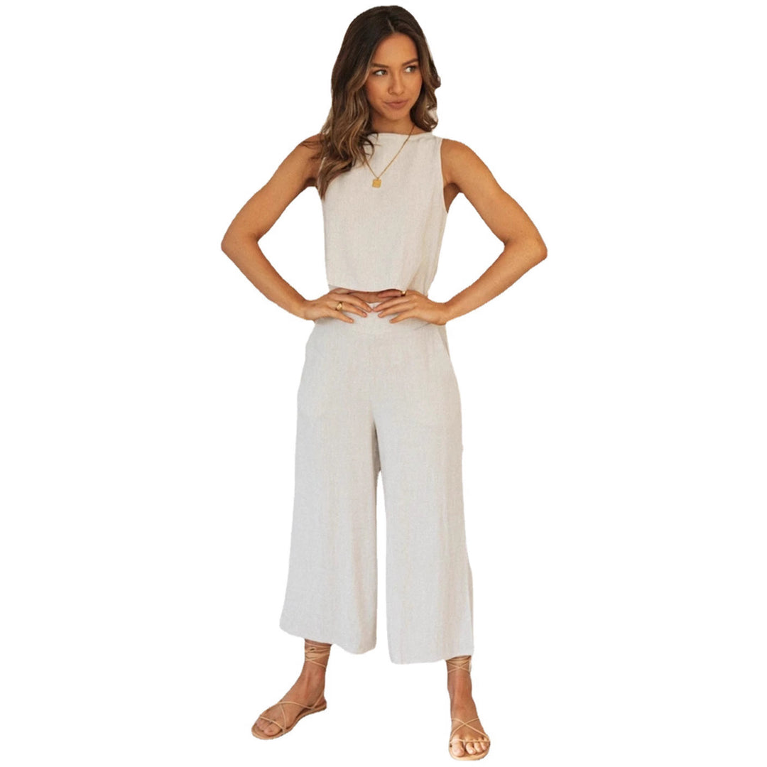 Damen lässiges Zweiteiliges Set mit cropped Oberteil und weitem Hosenstil Drune