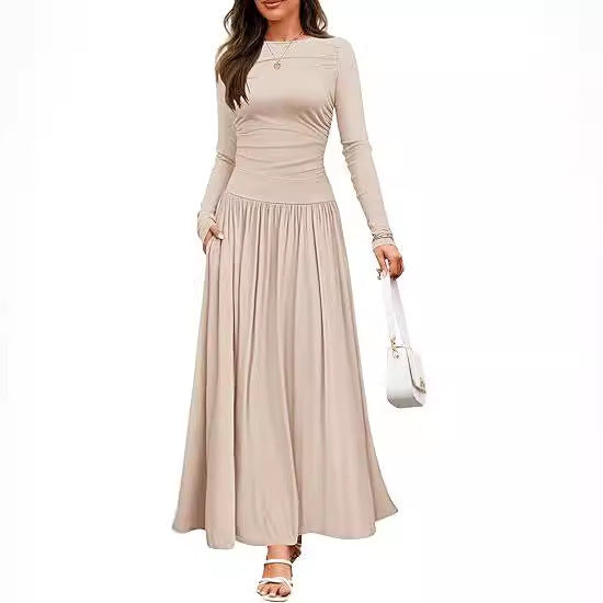 Damen Maxikleid mit langen Ärmeln und elegantem Wickeldesign Drune