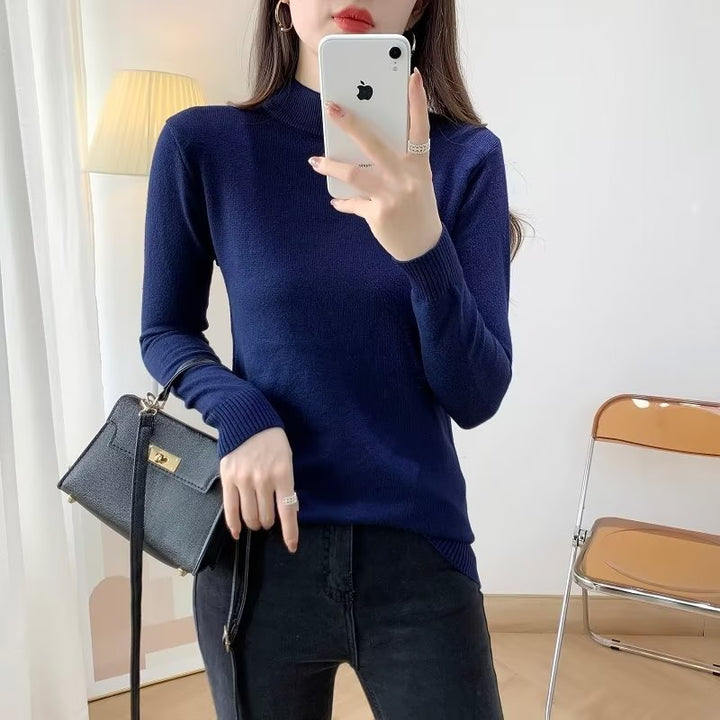 Damen Feiner Langarm-Feinstrickpullover mit schmalem Stehkragen und gerippten Bündchen Drune