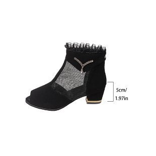 Damen Offene Stiefeletten mit Netz-Details und Glitzer-Akzenten Drune