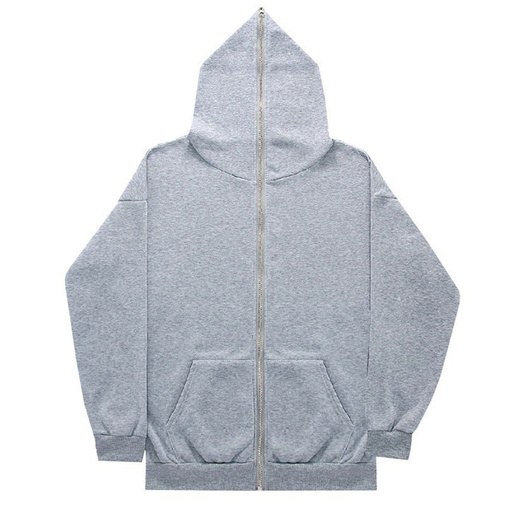 Unisex nan minimalistisch strukturierter Kapuzenzipper mit spitzer Kapuze, Kängurutasche und verstärkten Bündchen Drune