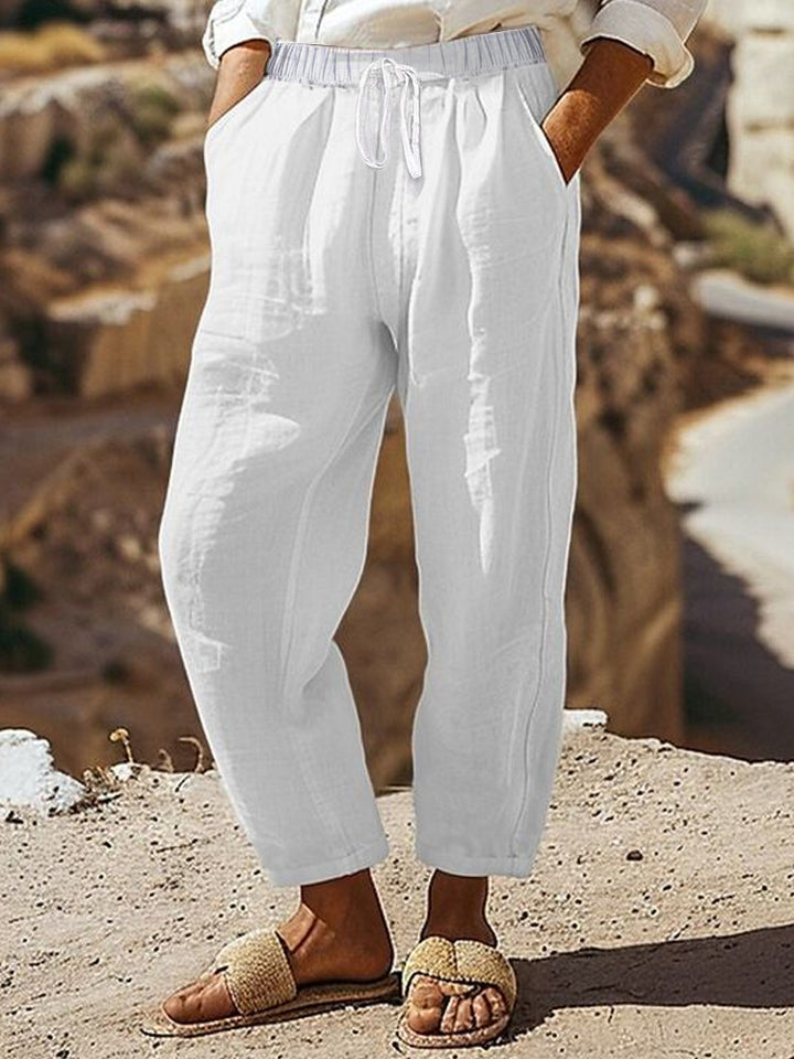 Damen Casual-Chino Leinenoptik Culotte mit elastischem Tunnelzugbund und Eingrifftaschen Drune