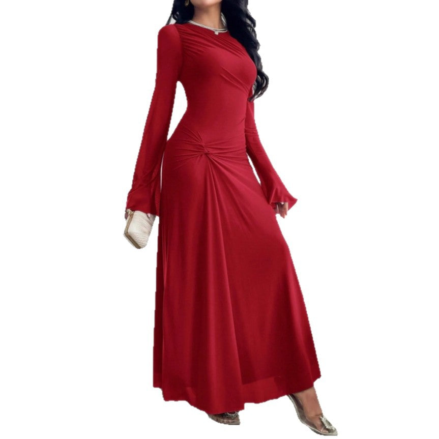 Damen Maxikleid mit geraffter Taillenpartie und Glockenärmeln Drune
