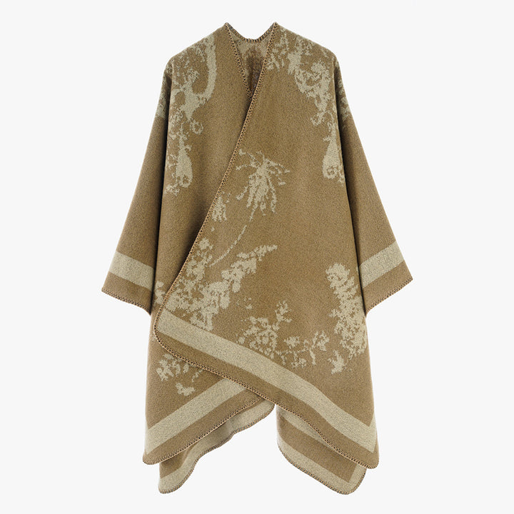Damen Oversize-Jacquard-Cape aus Wollmix mit abstraktem Blumenmuster Drune