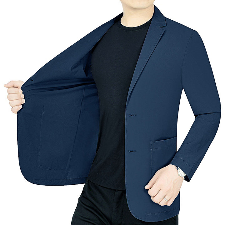 Herren legerer elastischer Sommerblazer mit dreiviertelärmeln und schlanker Passform Drune