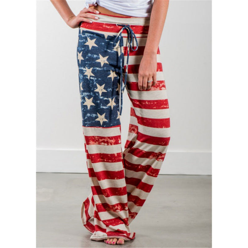 Damen Weite Jersey-Loungehose mit Tunnelzug und Vintage-Print Drune