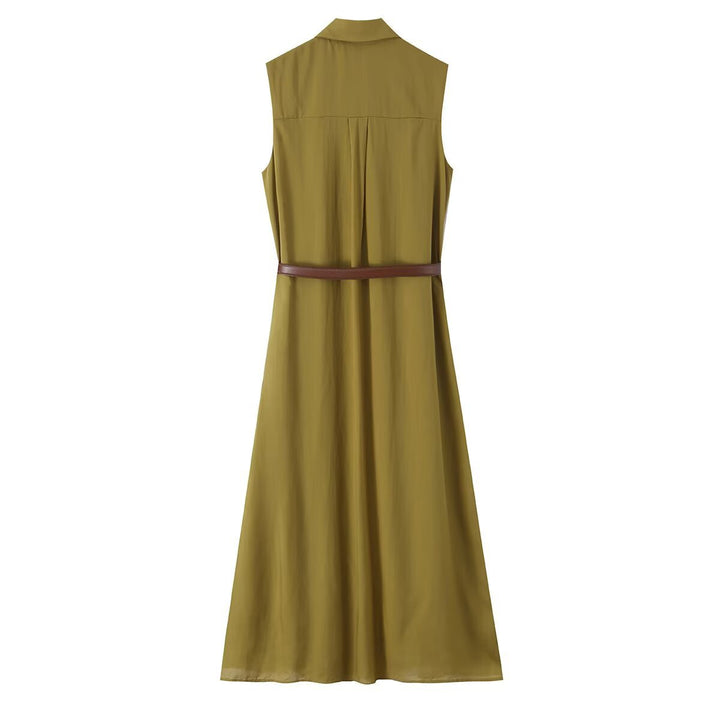 Damen Ärmelloses Hemdblusenkleid mit Kellerfalten, durchgehender Knopfleiste und Taillengürtel Drune