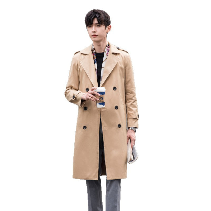 Herren Wasserabweisender Trenchcoat mit Doppelreihe, klassischem Revers und Taillengürtel Drune