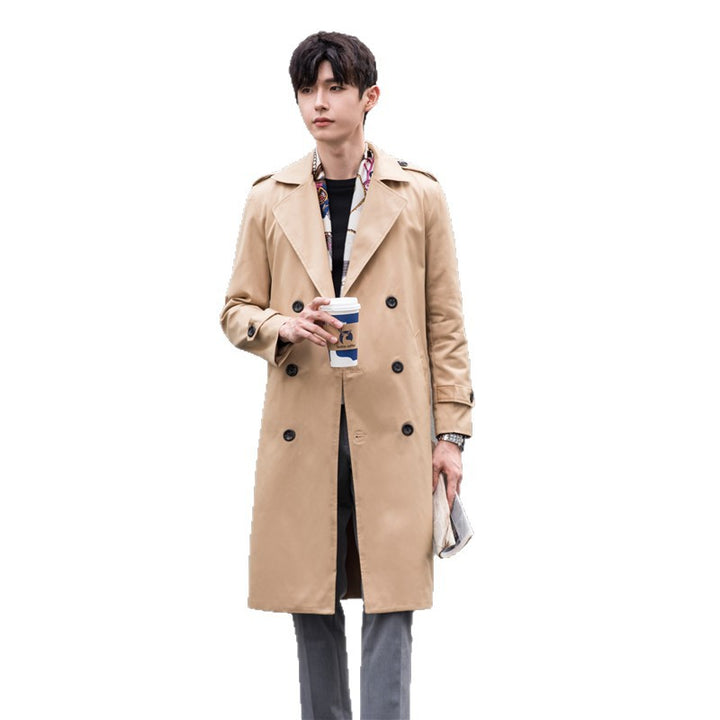 Herren Wasserabweisender Trenchcoat mit Doppelreihe, klassischem Revers und Taillengürtel Drune