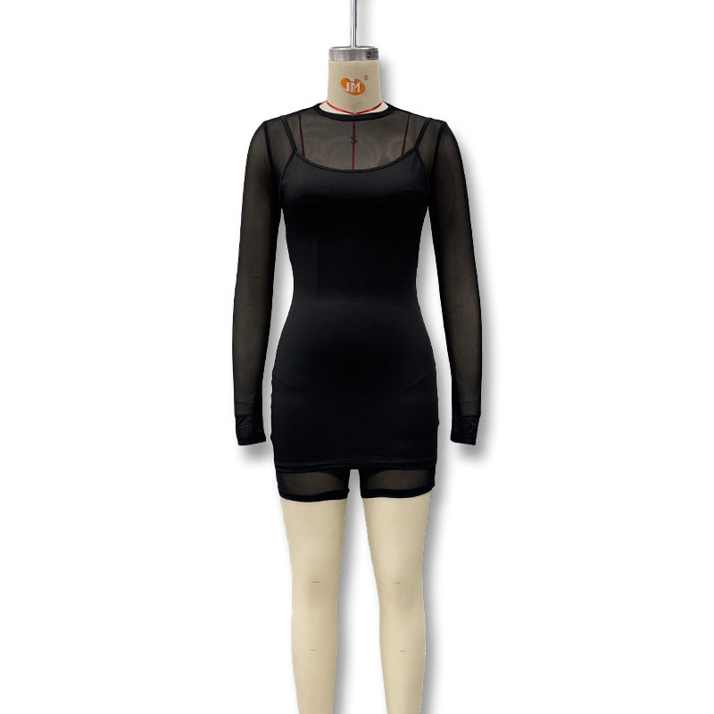 Damen Bodycon Kleid mit transparenten Ärmeln und figurbetontem Schnitt Drune