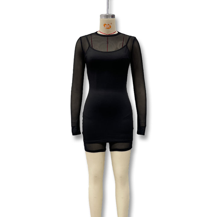 Damen Bodycon Kleid mit transparenten Ärmeln und figurbetontem Schnitt Drune