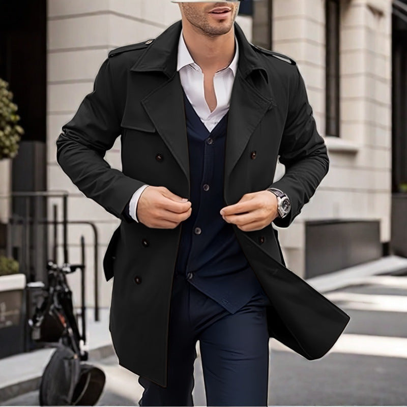 Herren Doppelt-knopf Trenchcoat mit praktischen Taschen Drune