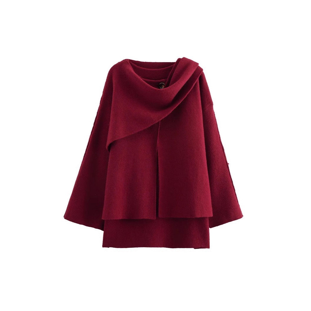 Damen Asymmetrisches Wollmix‑Cape mit Wasserfallkragen und weitem Fall Drune