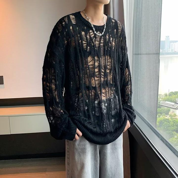 Herren Lässiger Strickpullover mit Lochmuster Drune