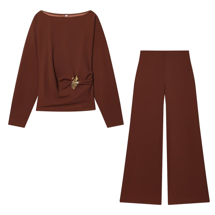 Damen Zweiteiliges Loungewear-Set mit gedrehtem Saumdetail und weiter Highwaist-Hose Drune